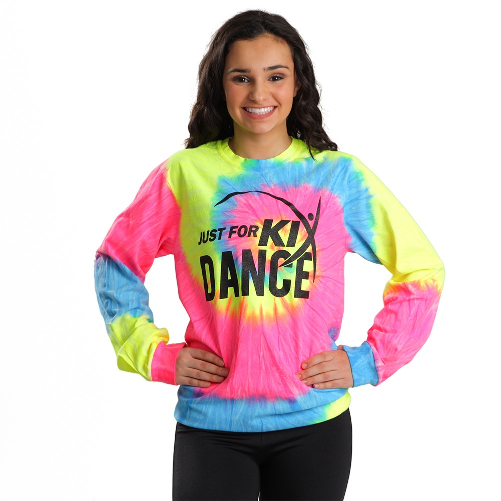 Just For Kix Neon Rainbow Tie-Dye Long Sleeve Dance Shirt