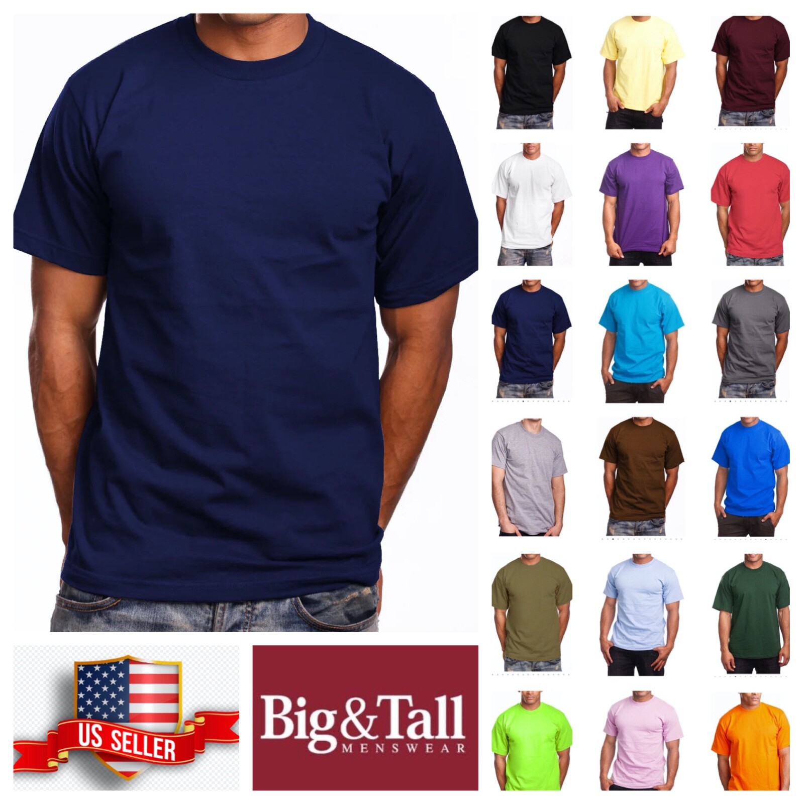 Mens T- Shirt HEAVY WEIGHT Plain Crew Neck Cotton S-7X & LT-5XLT Big and Tall