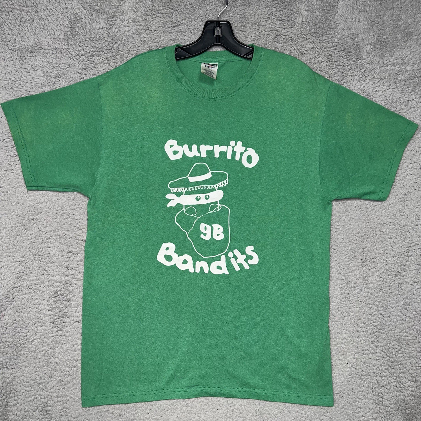 VTG Burrito Bandits T Shirt Men’s Sz L Green Anything But Mild Humor 2-Sided Tee