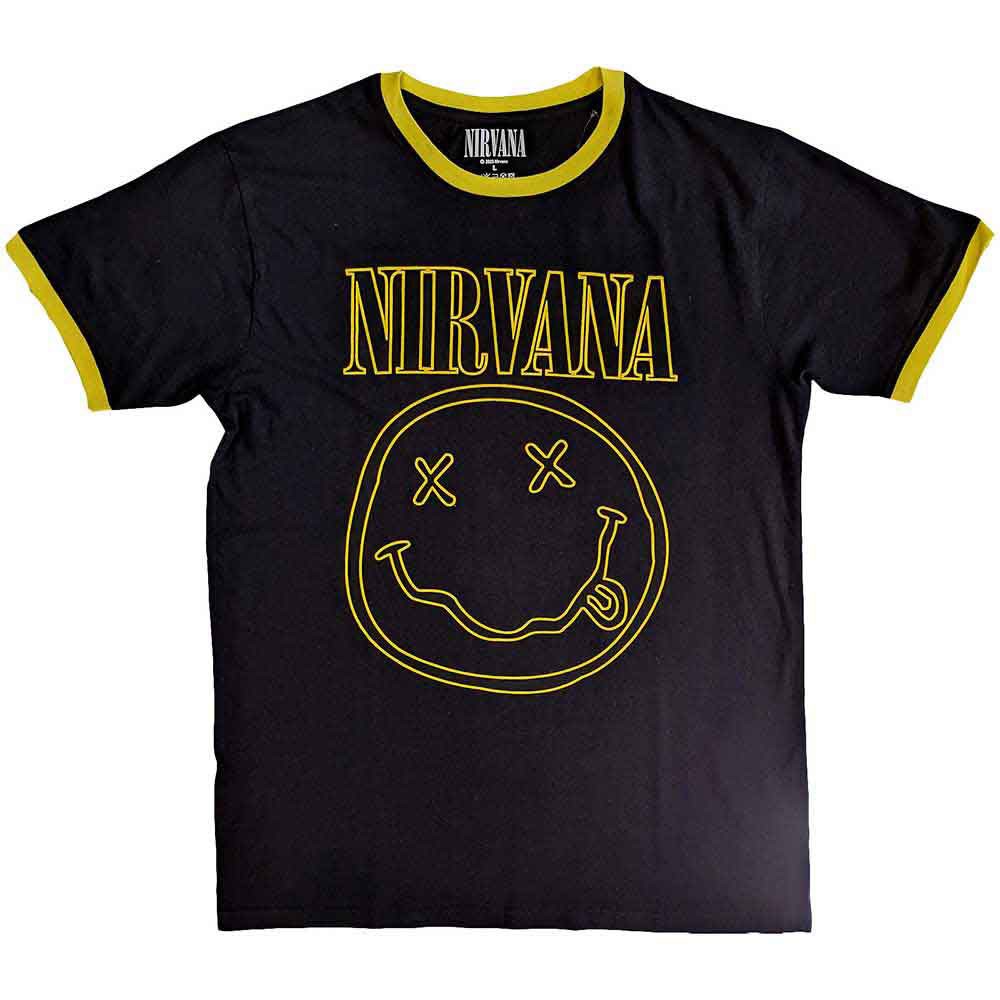 Men’s Nirvana Outline Happy Face T-shirt Medium Black