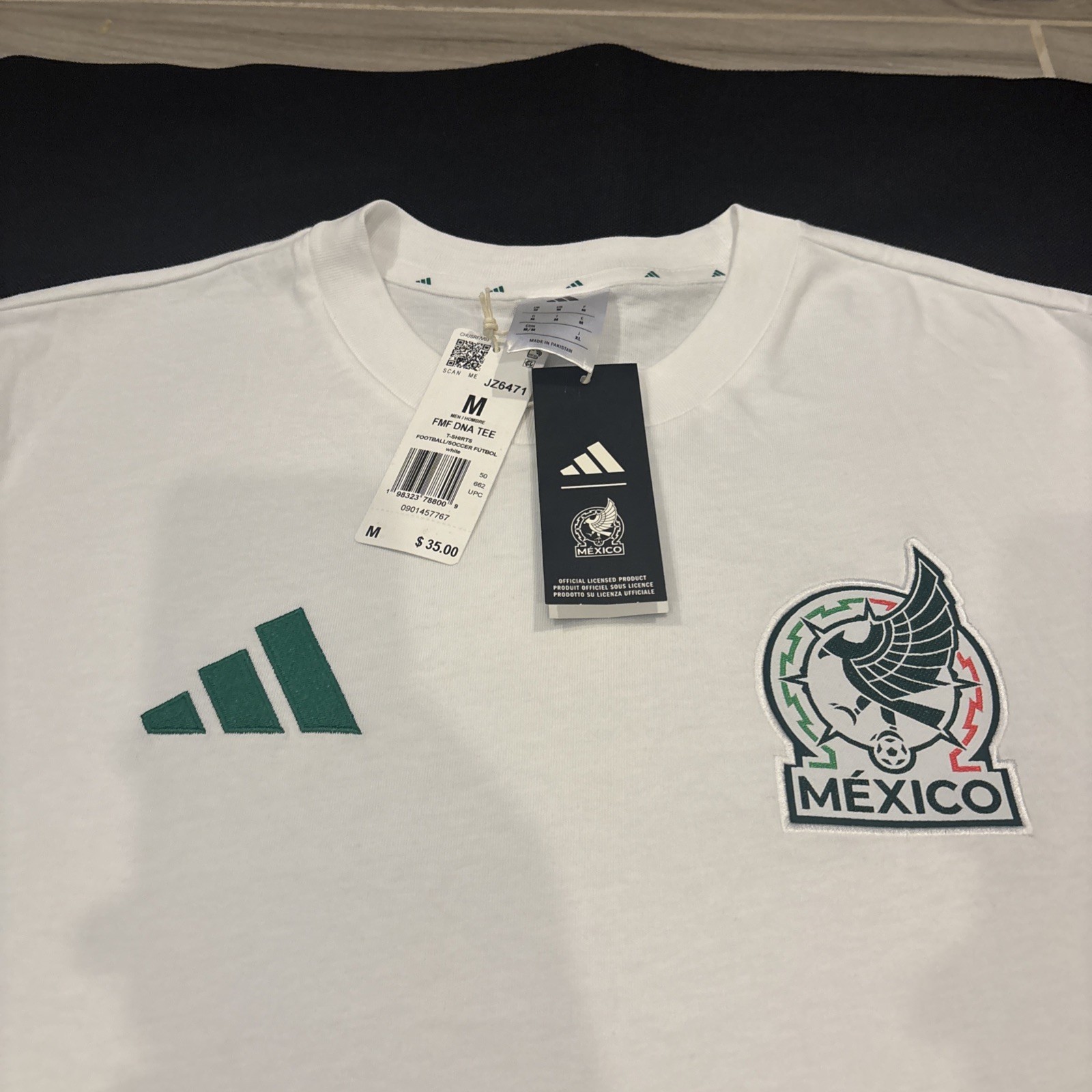 Adidas Medium 2026 Mexico Soccer DNA Tee Shirt White Green JZ6471 NWT $35