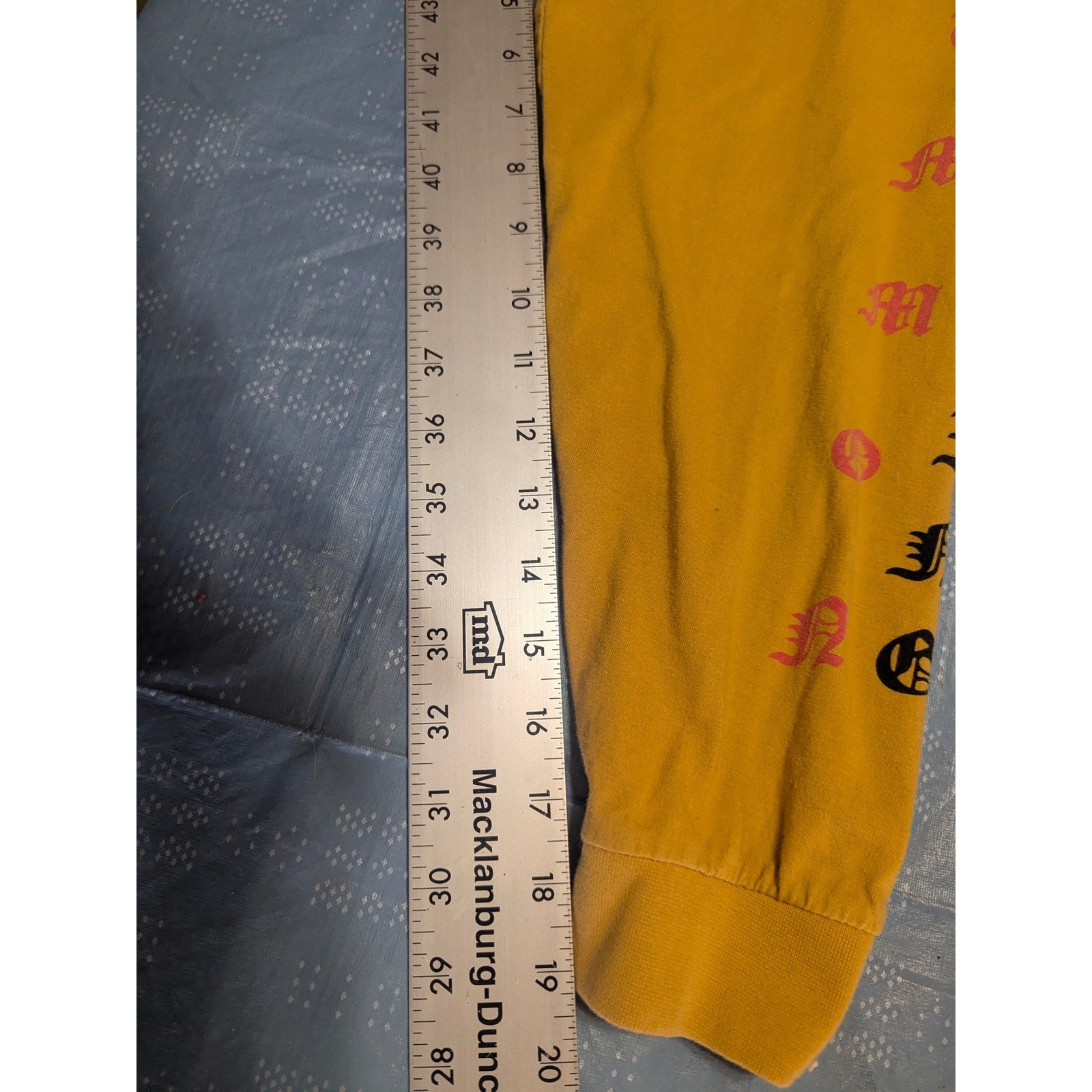 WELCOME Large Mustard Long Sleeve Graphic T Shirt Occult Eye Symbols Cotton