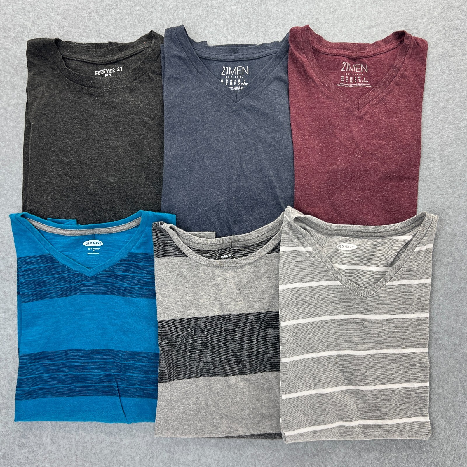 Lot of 6 Forever 21 Men & Old Navy Short Sleeve Shirts Size Medium Blue Red Gray