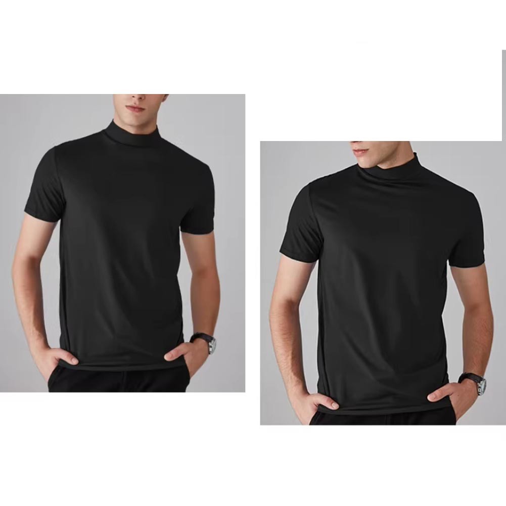 Polyester Spandex Blend Men’s Short Sleeve T Shirt Half High Neck for Slim Fit