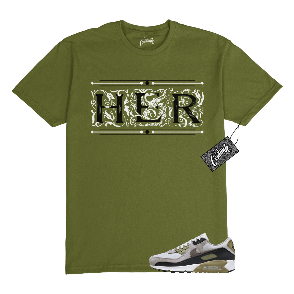 Air Max 90 Light Bone Neutral Olive College Grey Stone T Shirt to Match HERCD