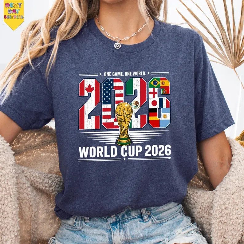 World Cup 2026 Trophy Graphic T-Shirt USA Canada Mexico Soccer Fan Tee