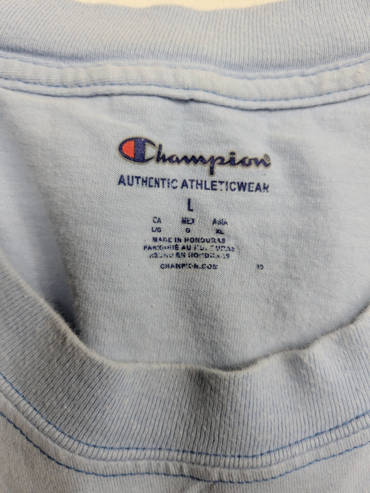 Champion Script Logo T-Shirt Size Large Blue Short Sleeve Graphic