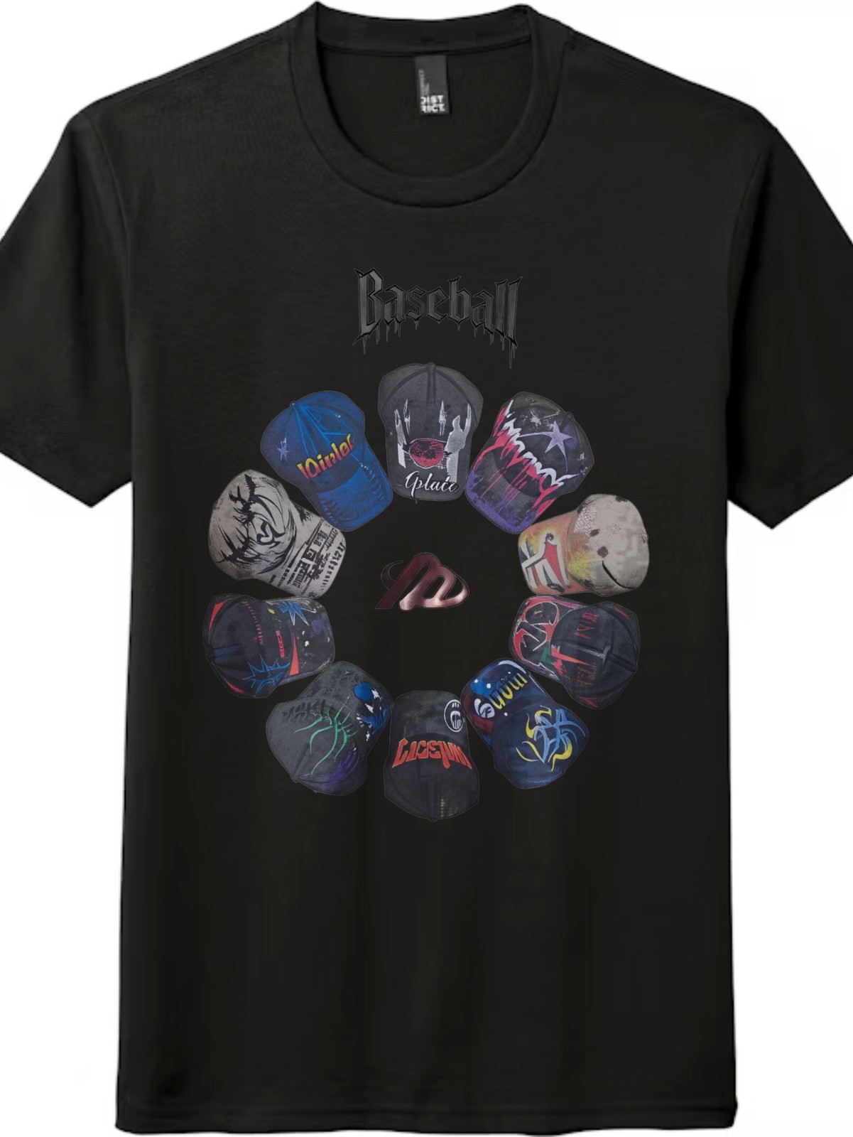 Baseball Cap Collage Casual Graphic T-Shirt-Retro Streetwear Dad Hat Daily Tee