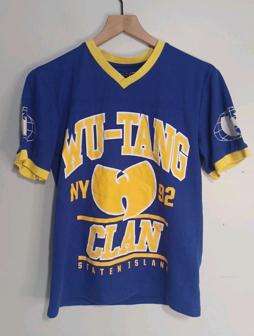 Wu-Tang Clan Jersey Shirt Men’s Sz S Hip Hop Streetwear Blue Yellow CREAM #36 L7