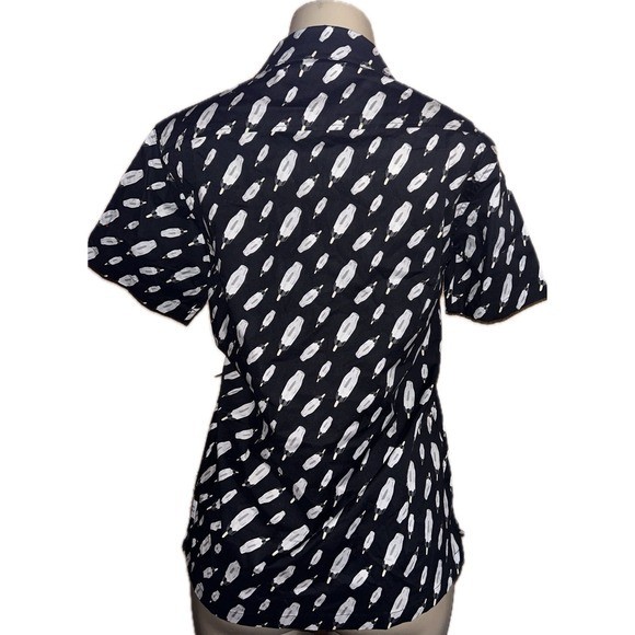 Public Art Mens Popsicle Print Short Sleeve Button Down Shirt Black White Small