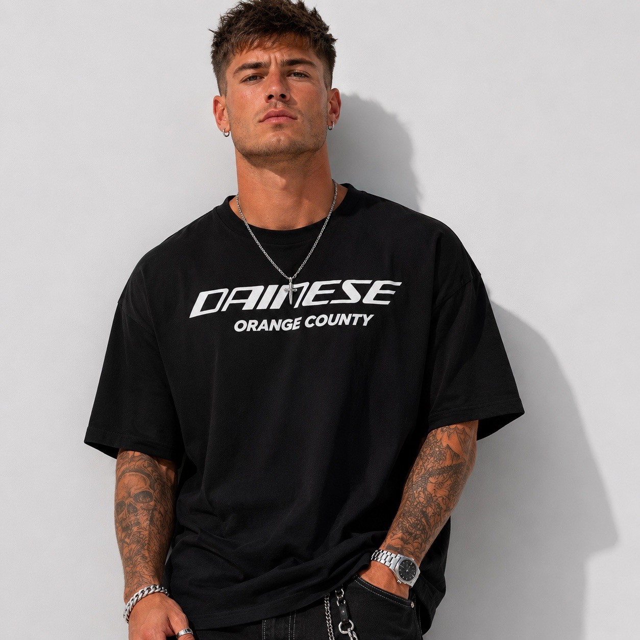 Dainese Orange County Motorcycle Street Bike Oversized Black T-Shirt XXL NWOT