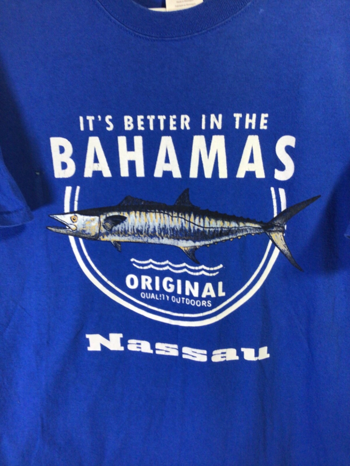 Bahamas Nassau (Fish) Blue Large Cotton T Shirt T17