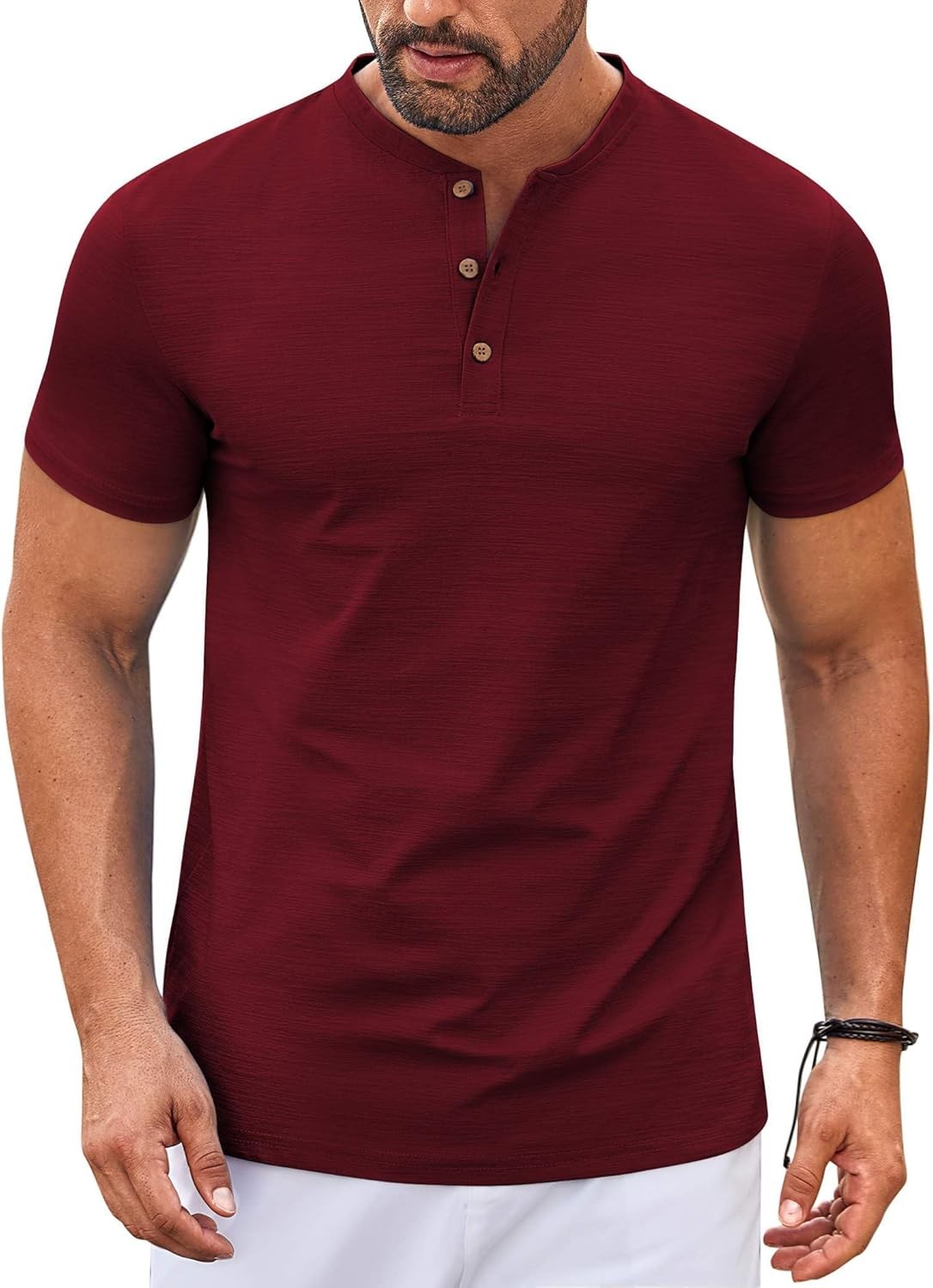 Men’s Tee Short Sleeve Henley Neck Size 3X-Large Wine Red Regular Fit Summer