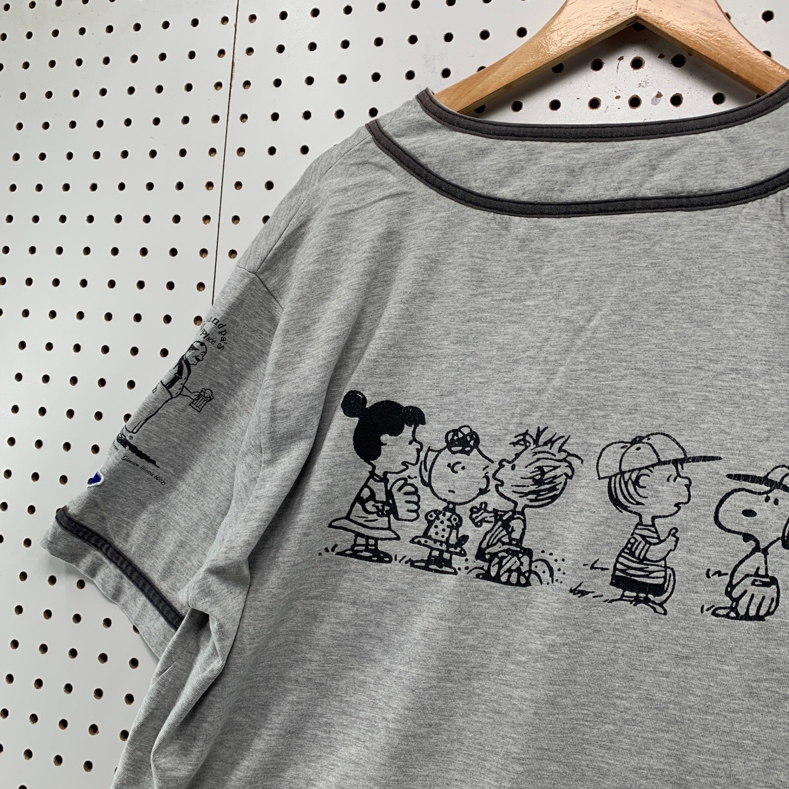 Vintage Rawlings Peanuts Baseball Jersey Mens XL Grey 90s Snoopy Charlie Brown