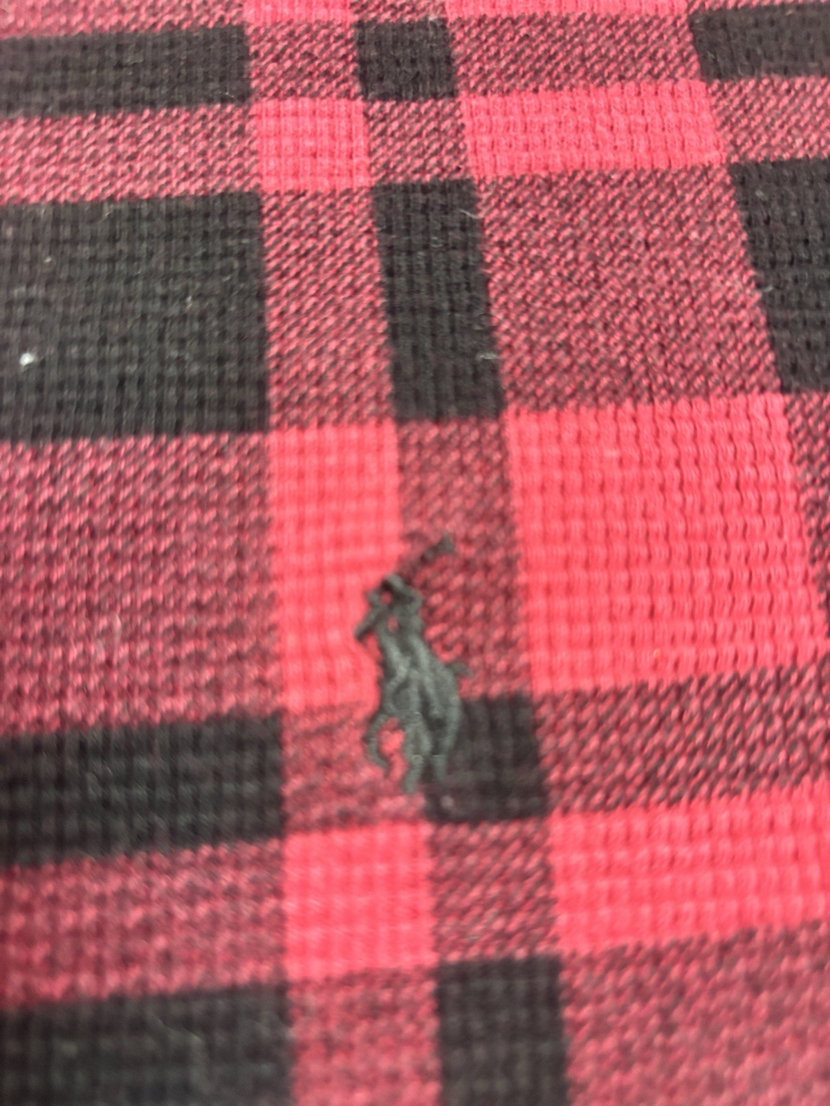 Polo Ralph Lauren Shirt Men’s Large Red Plaid Waffle Knit Long/SL Thermal Logo