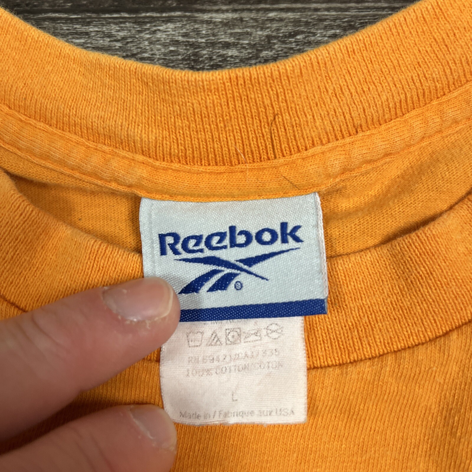 Vintage 90s Reebok Tshirt Orange Large USA Made Essential Sports Casual