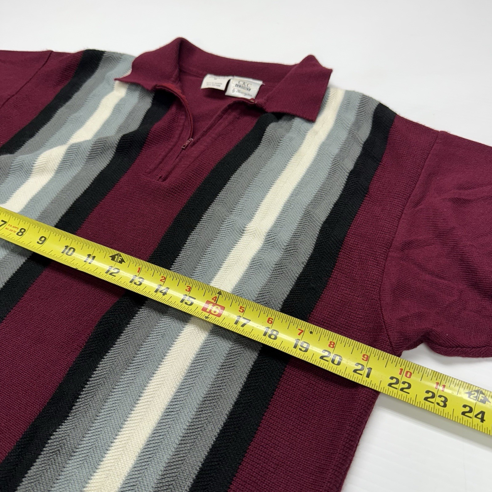CKC Classics Kennington Mens 1/4 Zip Vertical Stripe Short Sleeve Knit Polo M