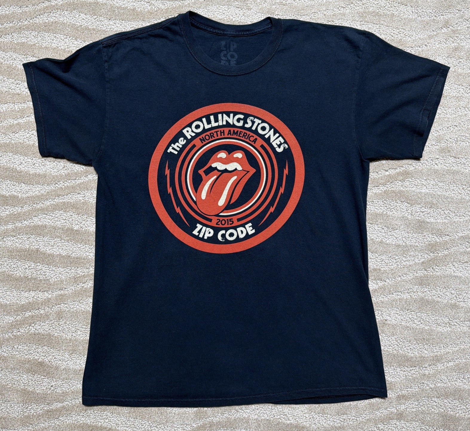 The Rolling Stones Shirt Mens Large Blue Zip Code 2015 Tour Graphic Band Tee L