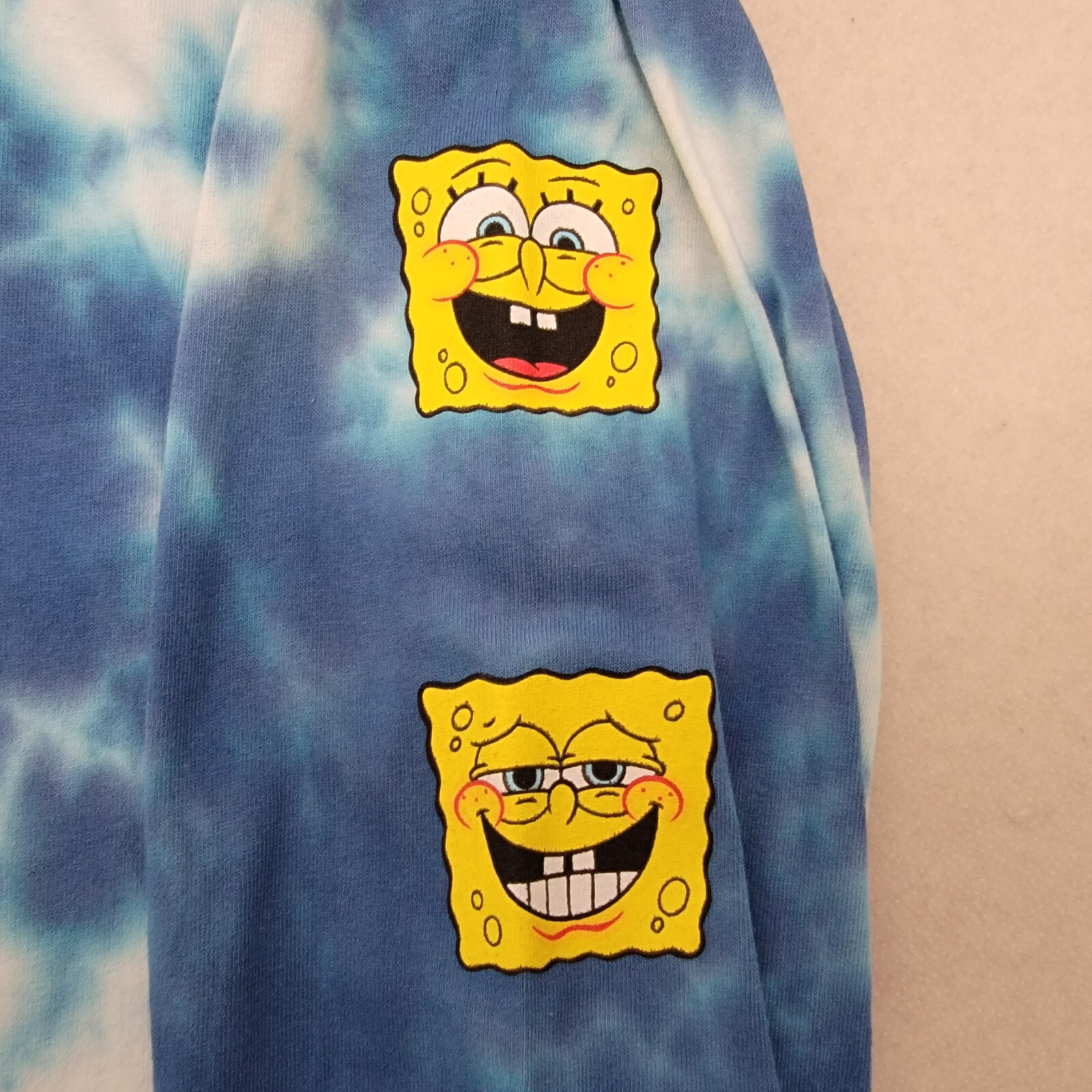 NICKELODEON SPONGEBOB TIE DYE T SHIRT MENS Large L BLUE WHITE LONG SLEEVE NWT