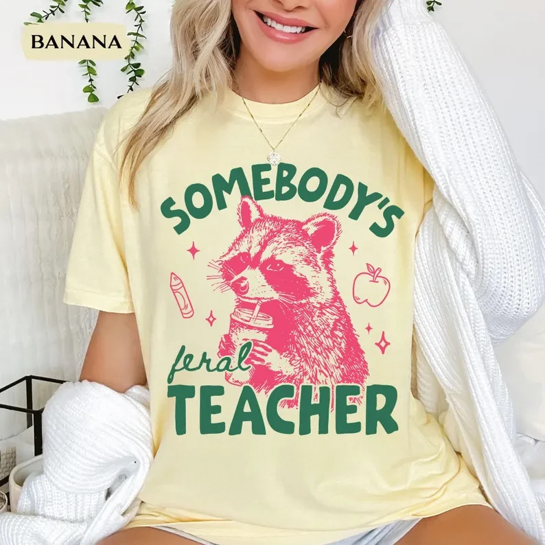 Funny Raccoon Teacher Shirt Cute Feral Educator Graphic Tee Gildan Unisex Gift