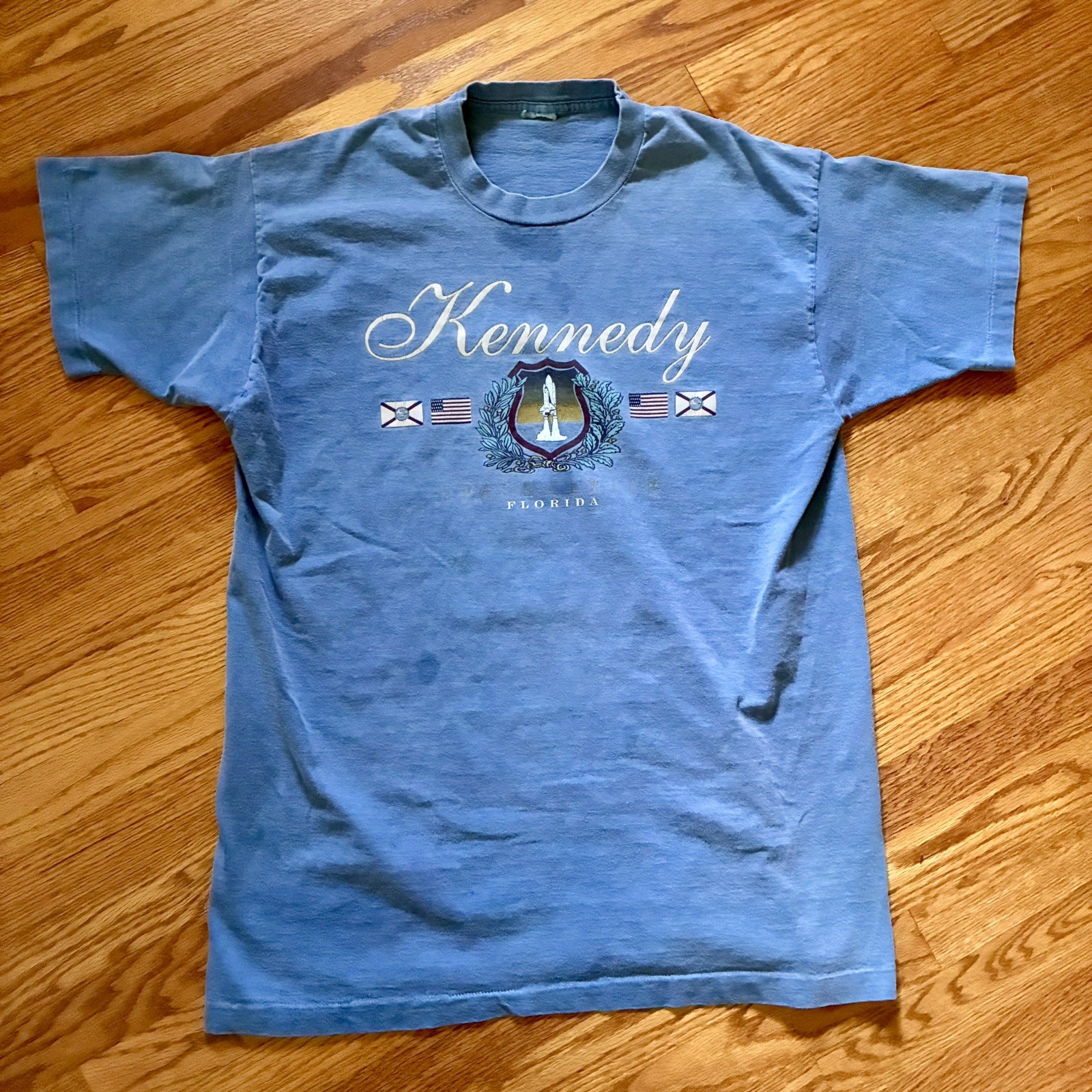 VINTAGE 90s Kennedy Space Center Blue Single-Stitch T-shirt Size Large