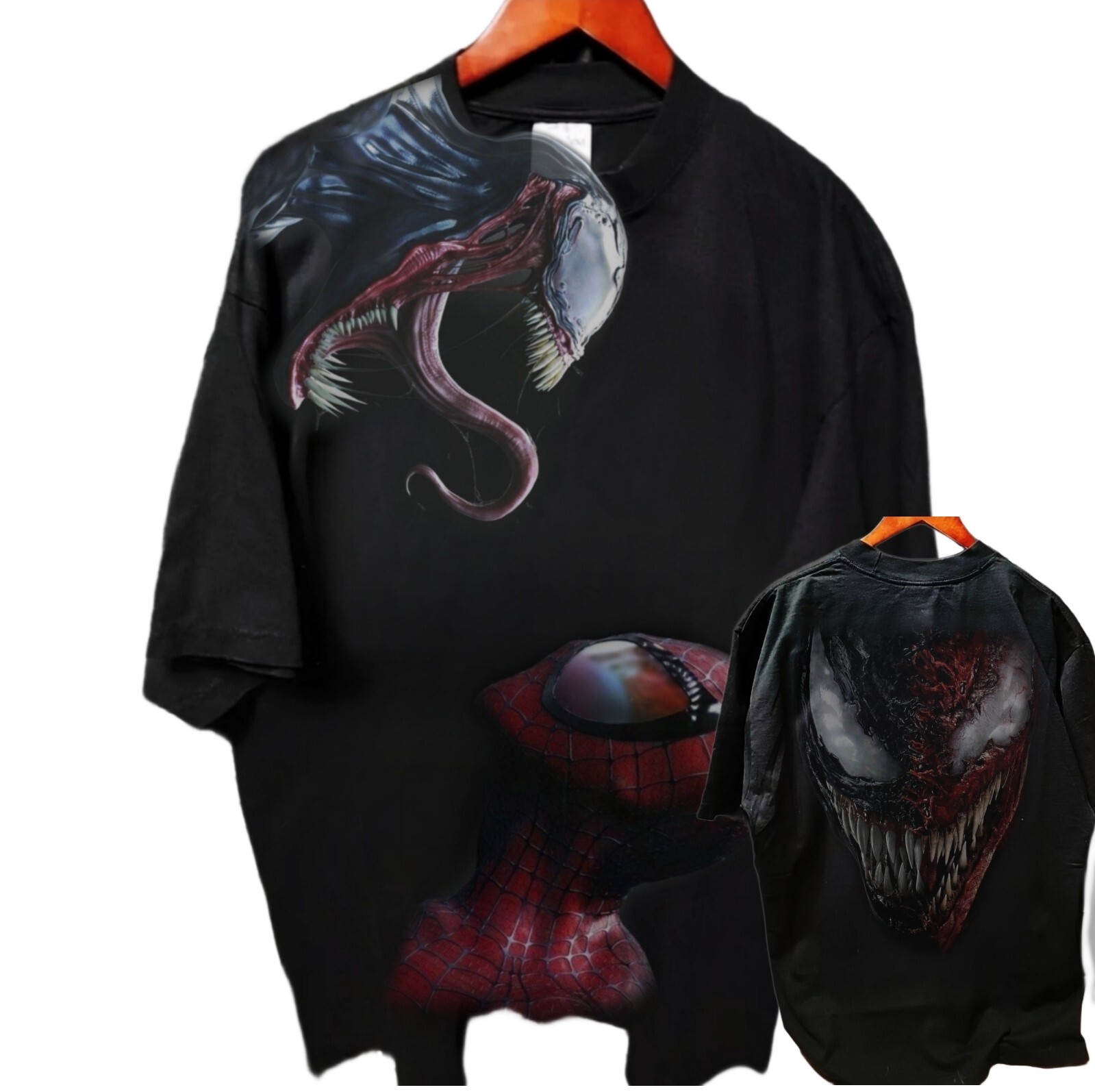 VENOM VS SPIDERMAN ON A SHAKA HEAVYWEIGHT GARMET DYED T SHIRT “MODERN”
