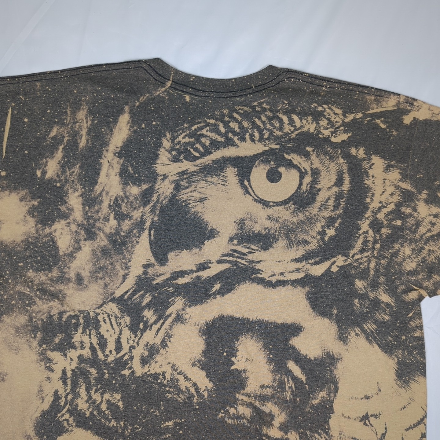 BONNIE LATHAM Vtg Wildlife Art OWL All Over Print AOP Graphic T-SHIRT Men’s L