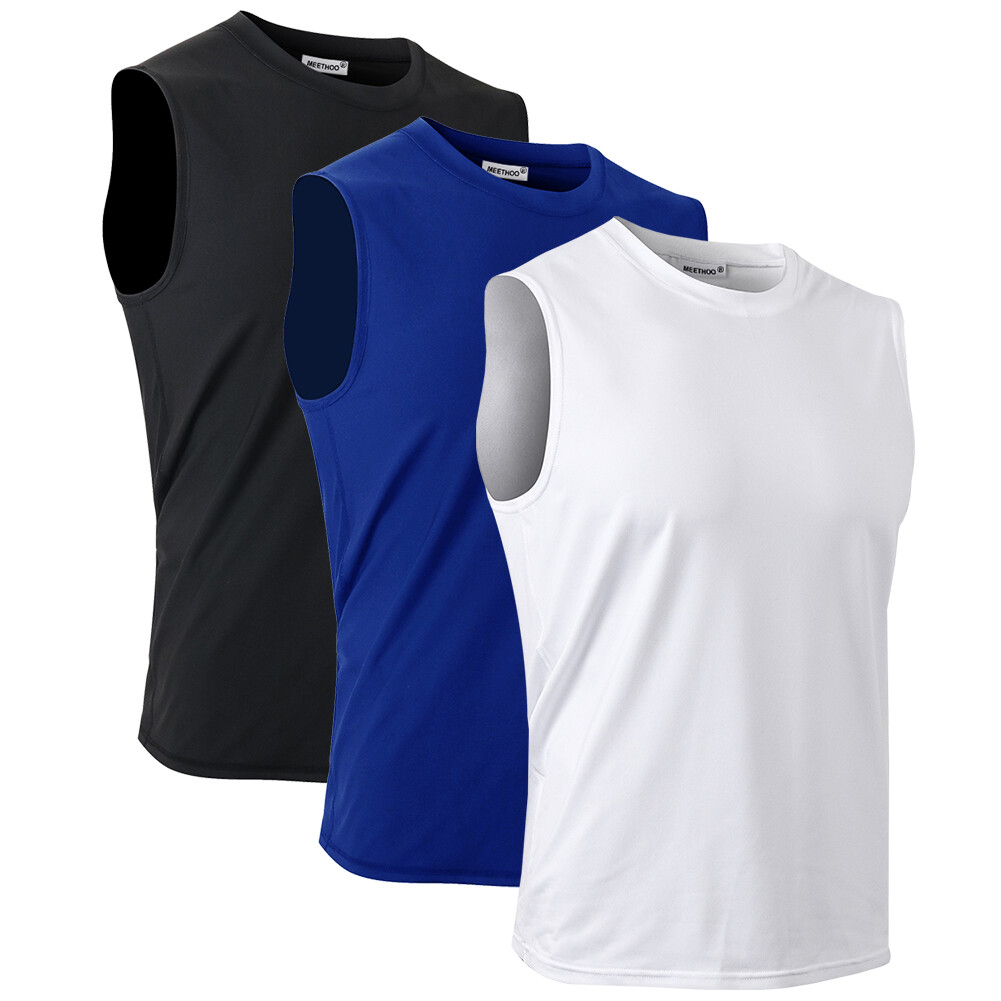 3Pack Men’s Sleeveless Shirts Quick Dry Tank Top Workout Fitness Gym Sport Beach