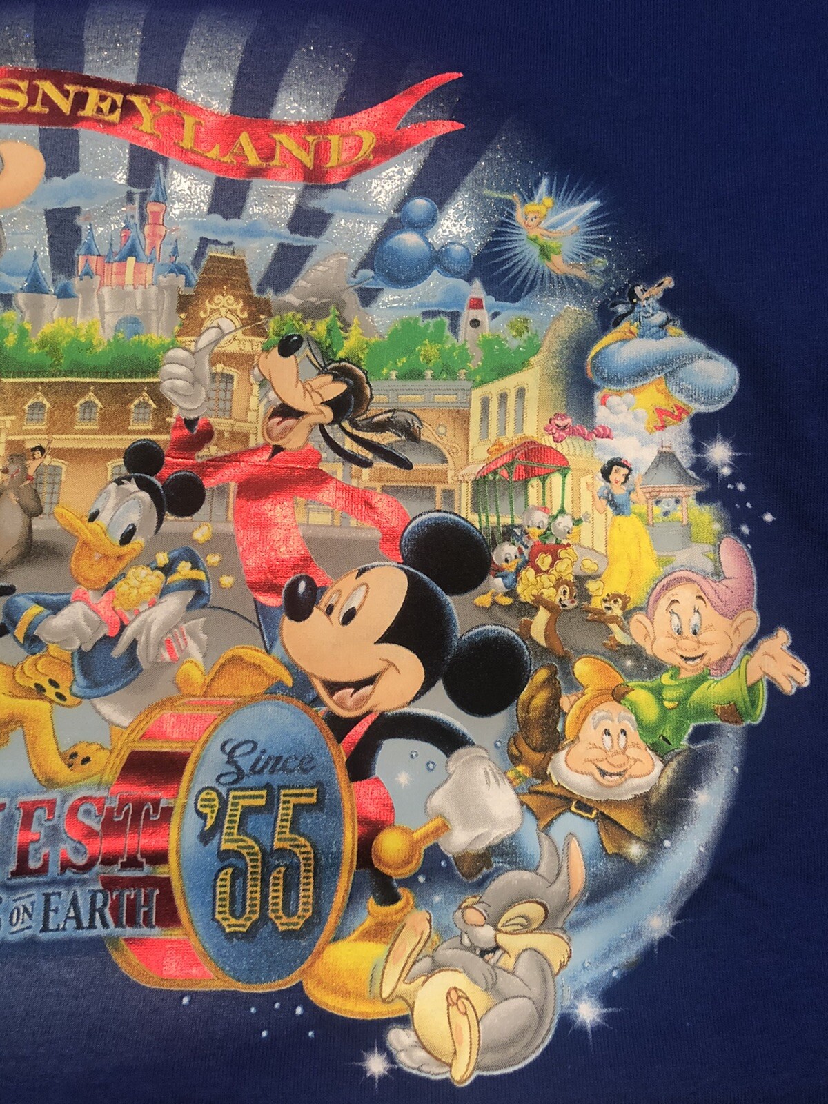 XL BLUE reflective HAPPIEST MEMORIES ON EARTH 55 Large DISNEY CAST SHIRT TEE