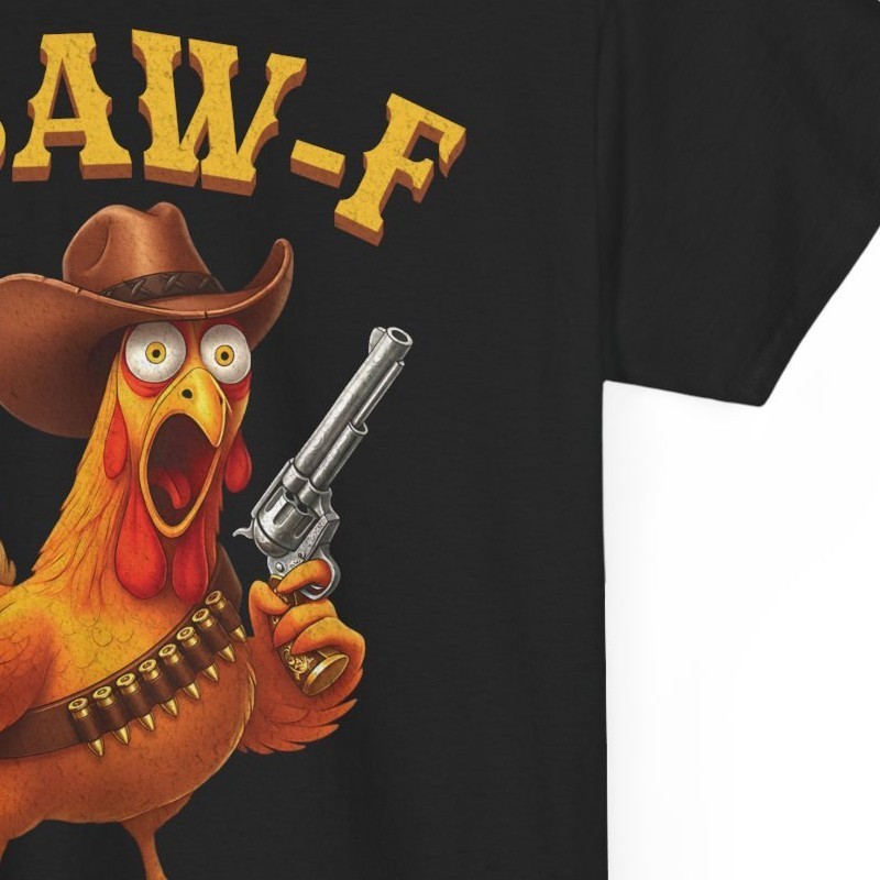 Western Chicken Cowboy T-Shirt: F-CAW-F Rooster Meme Tee Funny Outlaw Rebel