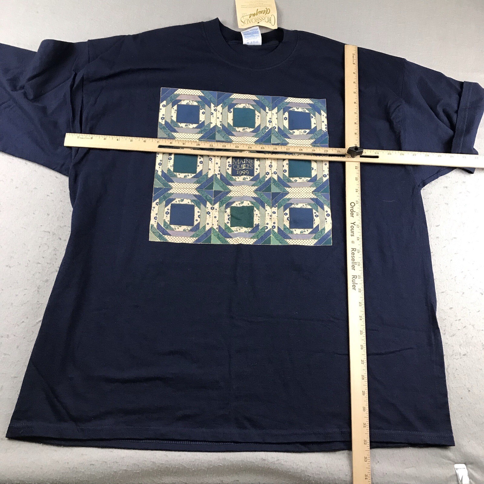 Maine Quilts Shirt Mens 3XL Blue Crew Neck Short Sleeves Crossroad Designs NWT