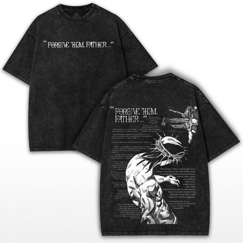 Forgive Them Father Tee � Gothic Cross Graphic Christian Faith Vintage Shirt