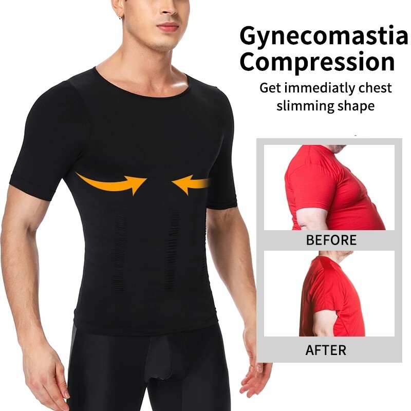 3 Pack Men Body Shaper Slimming Shirts Vest Compression Short Sleeve Shapewear
