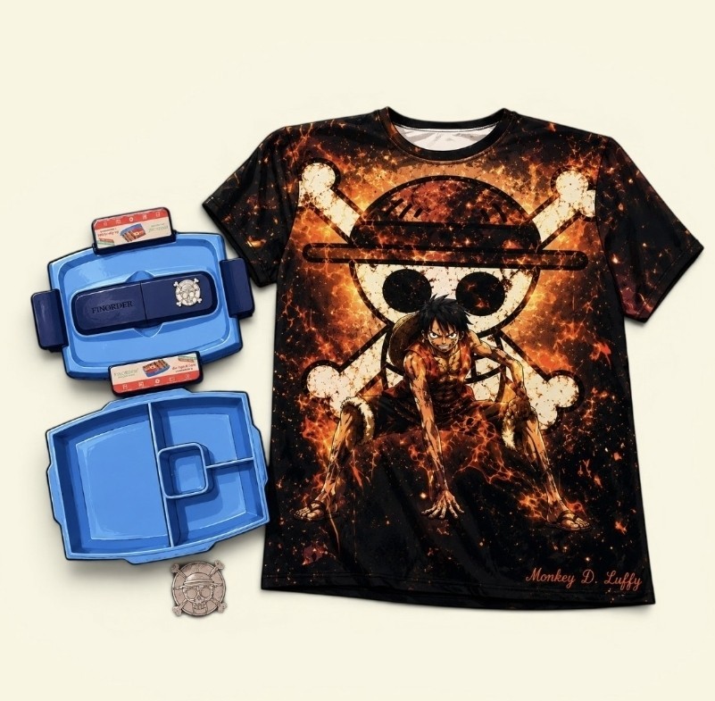 Luffy Anime T-Shirt Men’s 2X Unique Design NEW 4 Compartment Luffy Bento Box Set