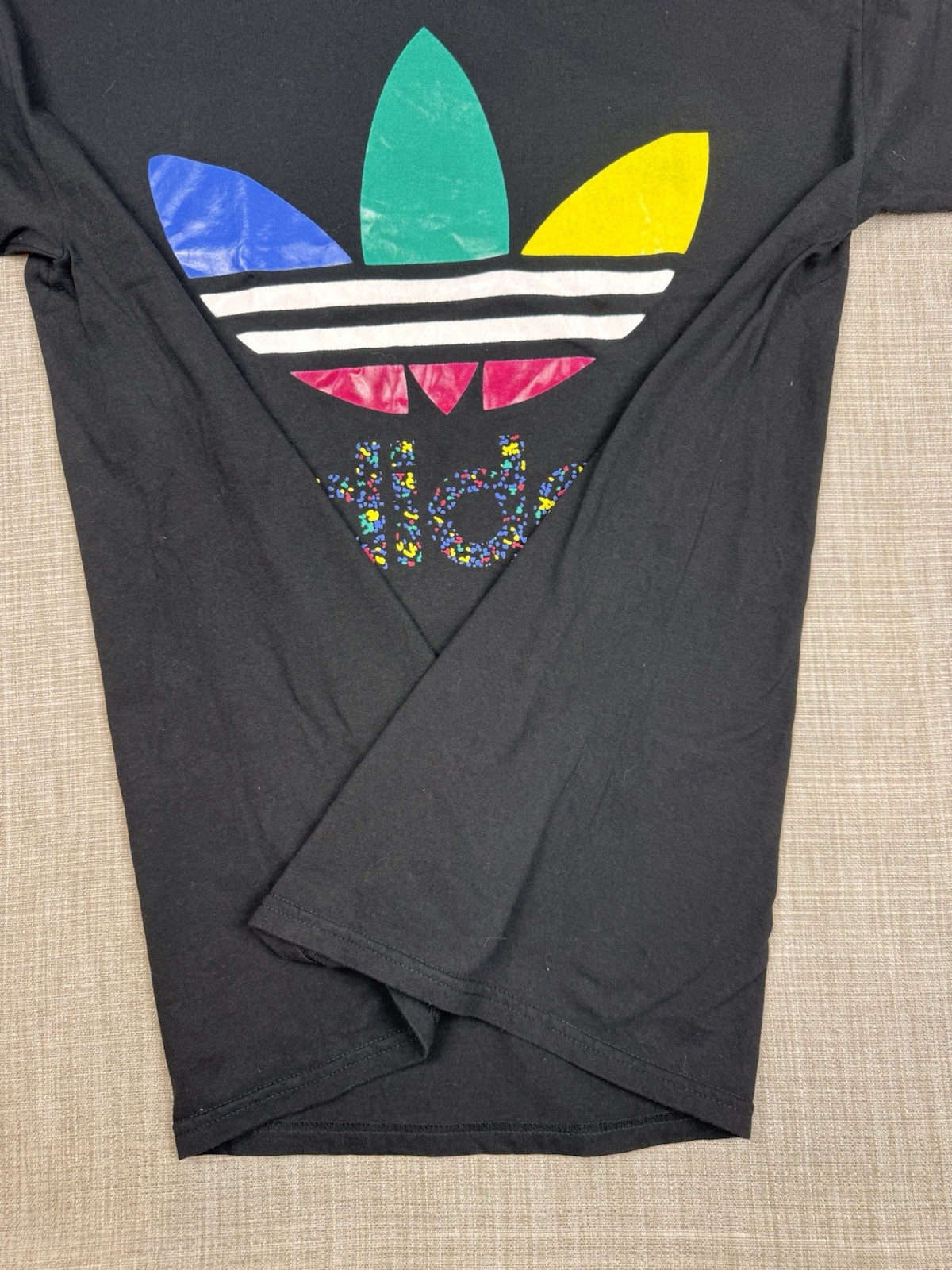 Adidas Originals T-Shirt Mens L Black Multicolor Trefoil Logo 100% Cotton