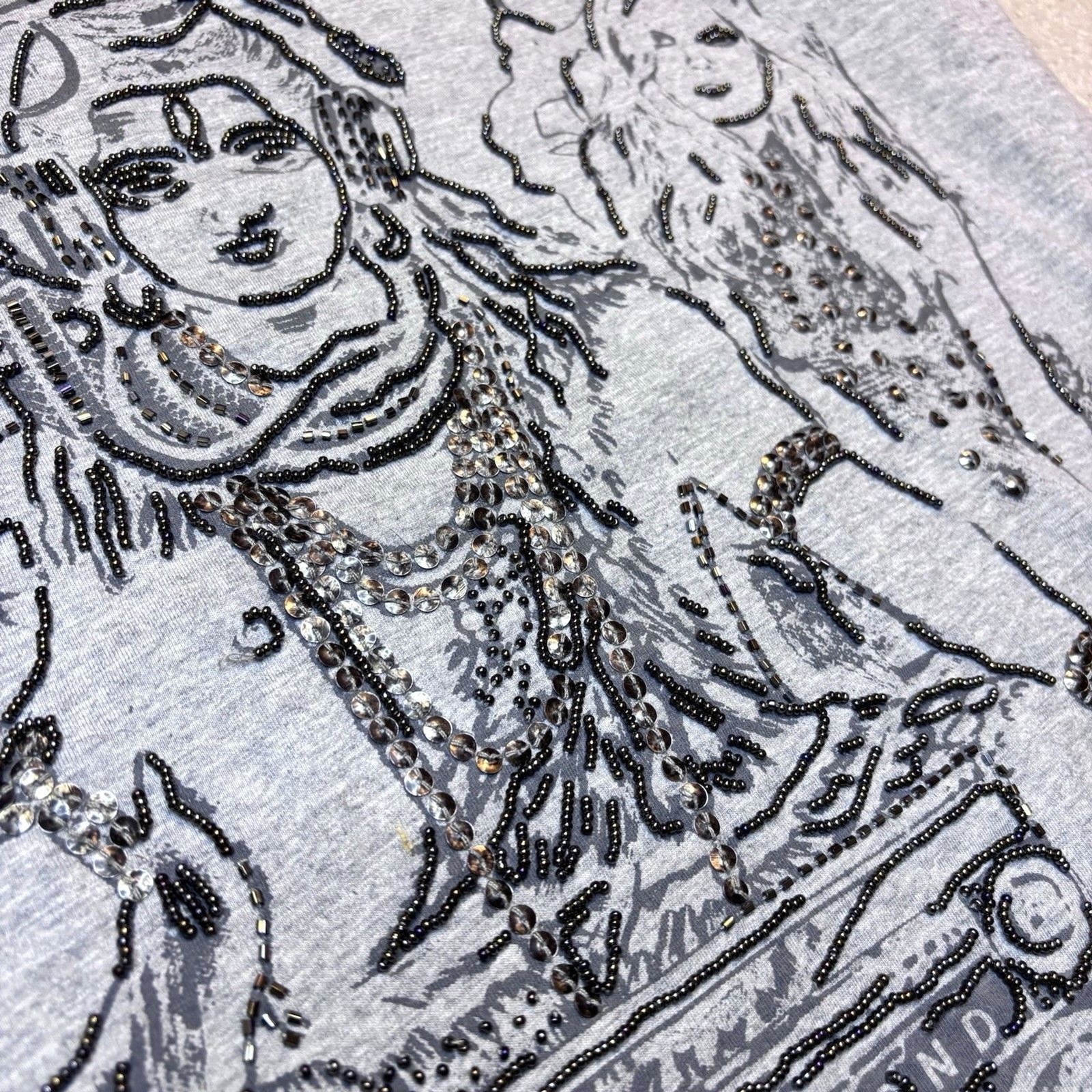 John Richmond Graphic Tee Beaded Embellished Shiva Boombox DJ Streetwear Y2K