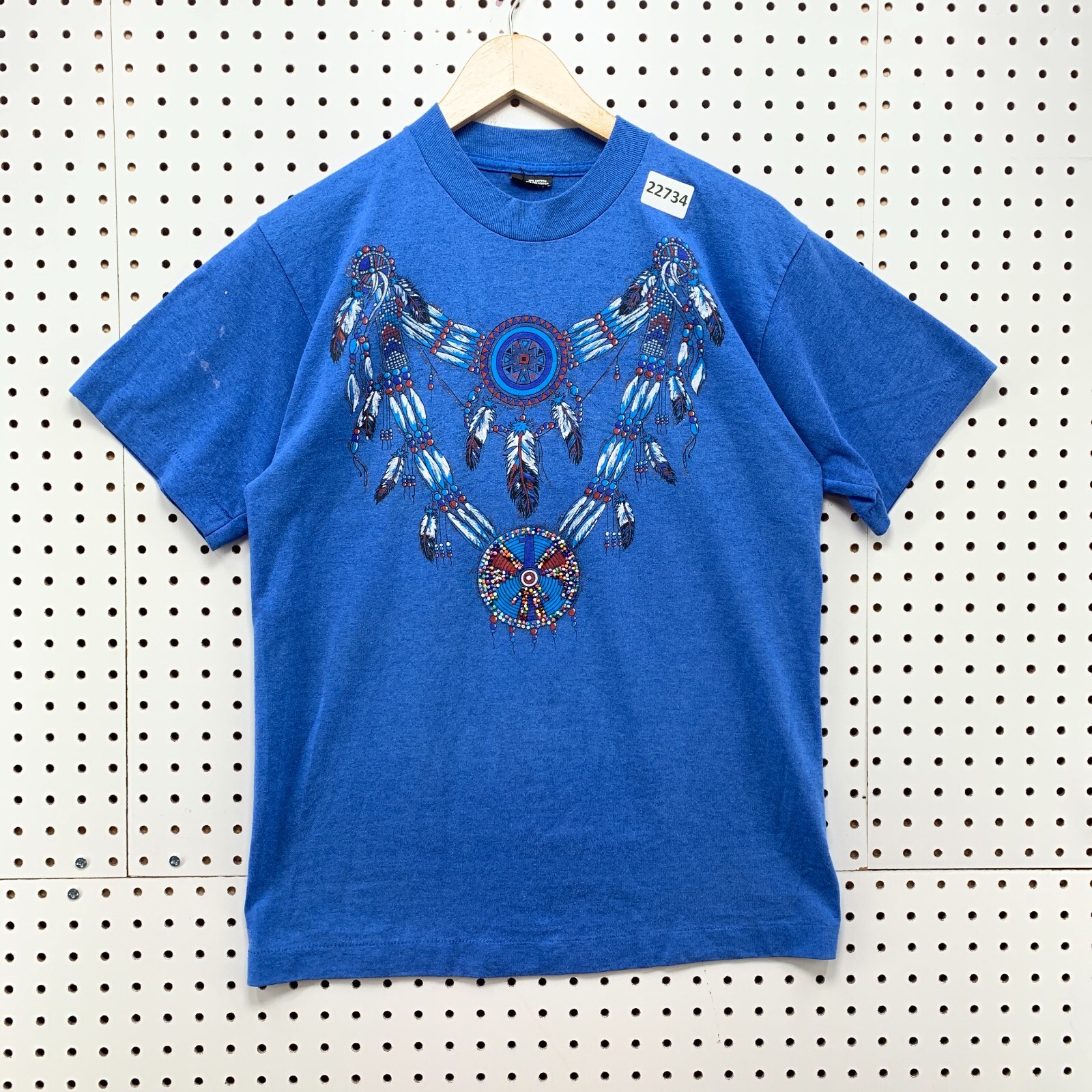 Vintage 90s Indian Dream Catcher Shirt Blue Men Medium Beaded 19×27