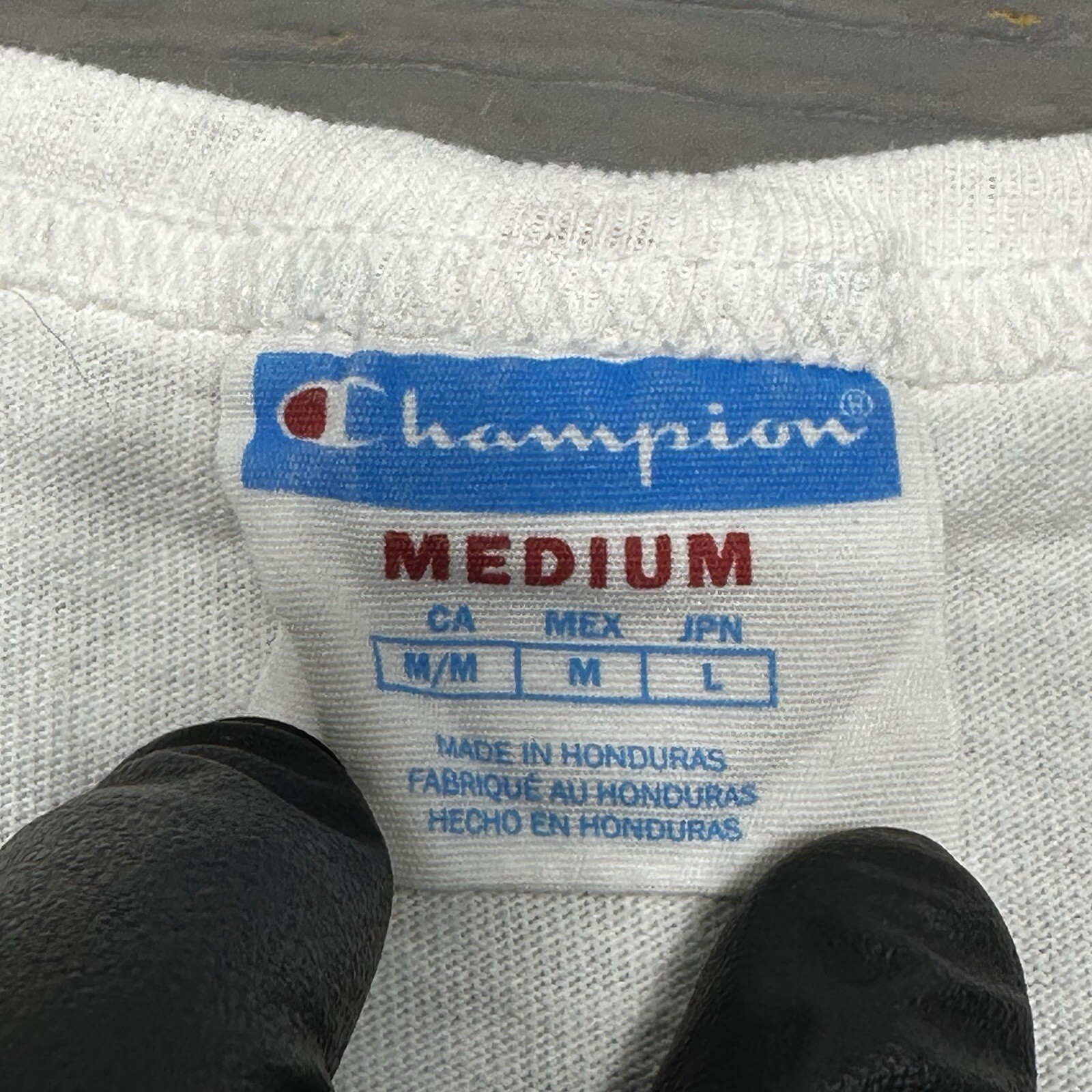 Champion Shirt Mens Medium White Patch Logo Cotton crew Neck Casual