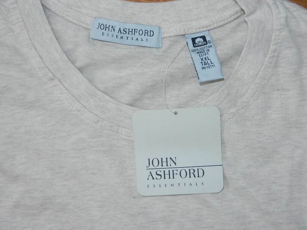 JOHN ASHFORD Essentials Natural Short Sleeve Cotton Tee T-shirt XXL-TALL, NEW