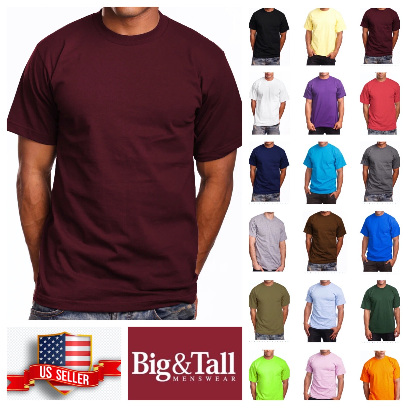 Mens T- Shirt HEAVY WEIGHT Plain Crew Neck Cotton S-7X & LT-5XLT Big and Tall