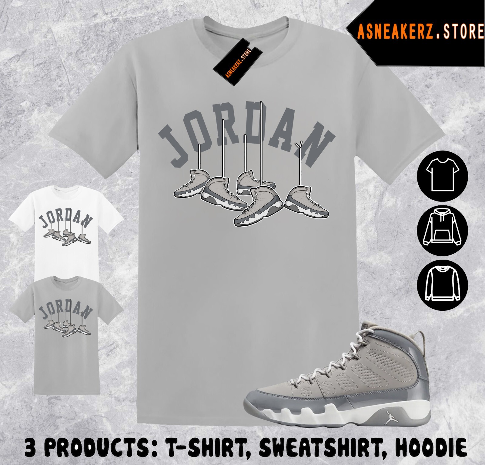 Tee Shirt Matching AJ 9 Cool Grey To Match Sneaker Shoe Hanging 9s T-Shirt