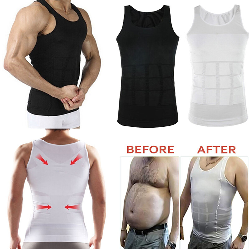 Men Slimming Body Shaper Vest Chest Compression Moobs T-Shirt Tank Top Workout