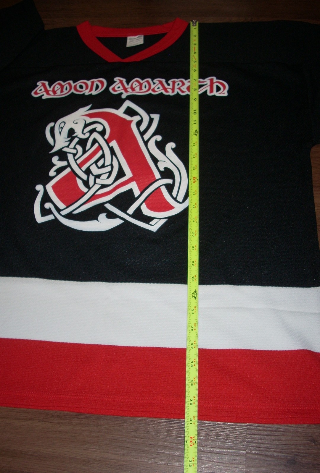 Amon Amarth Viking 11 – X-LARGE Band Logo Hockey Jersey – Canada Red White Black