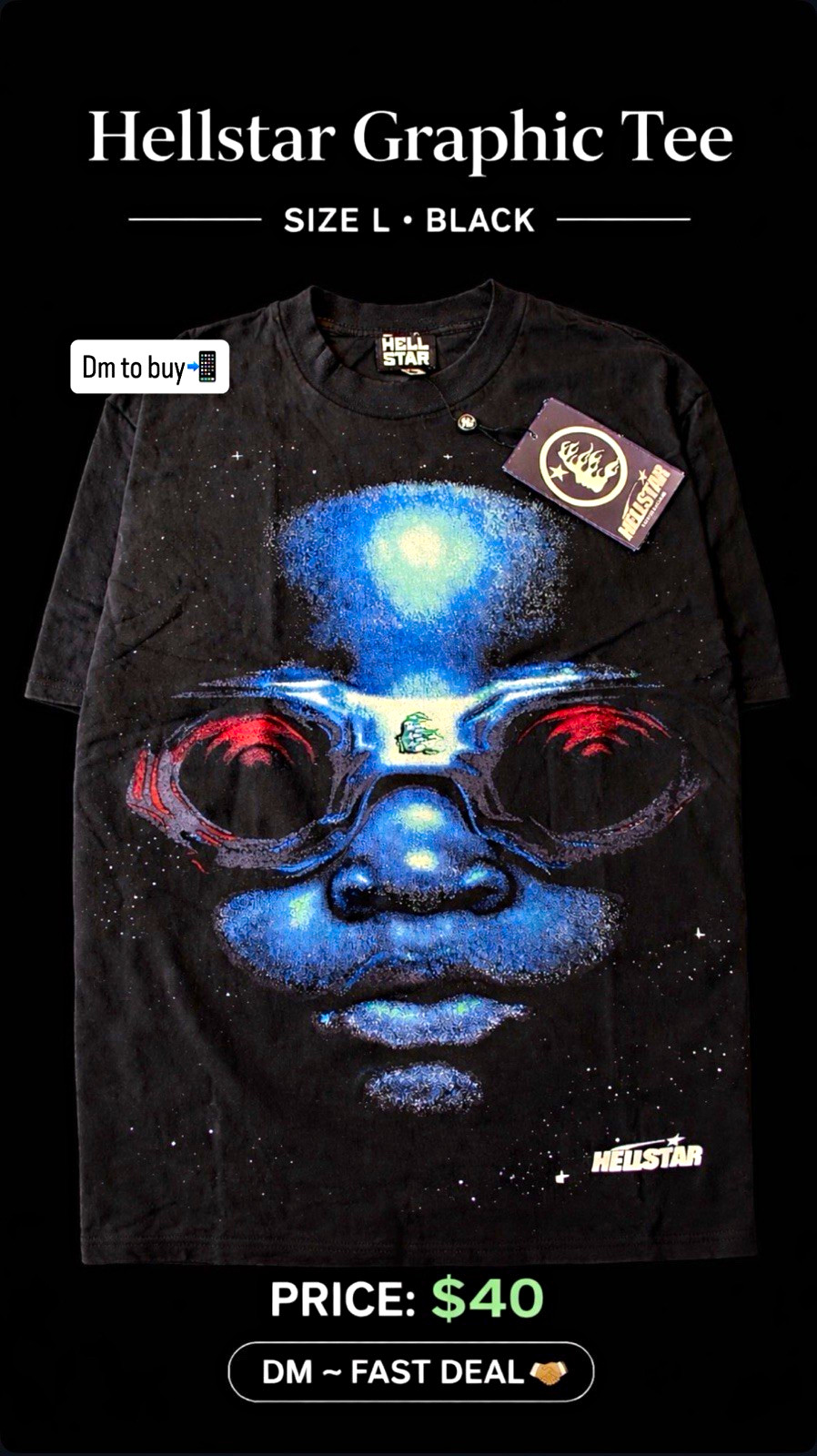 Hellstar Men’s Graphic Tee T-Shirt Black L Cotton Jersey Crew Neck Logo