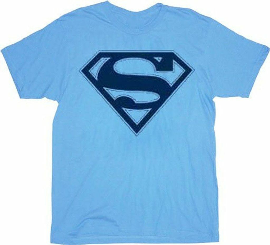 Adult Men’s DC Comics Superhero Superman Navy Shield Logo Light Blue T-shirt Tee