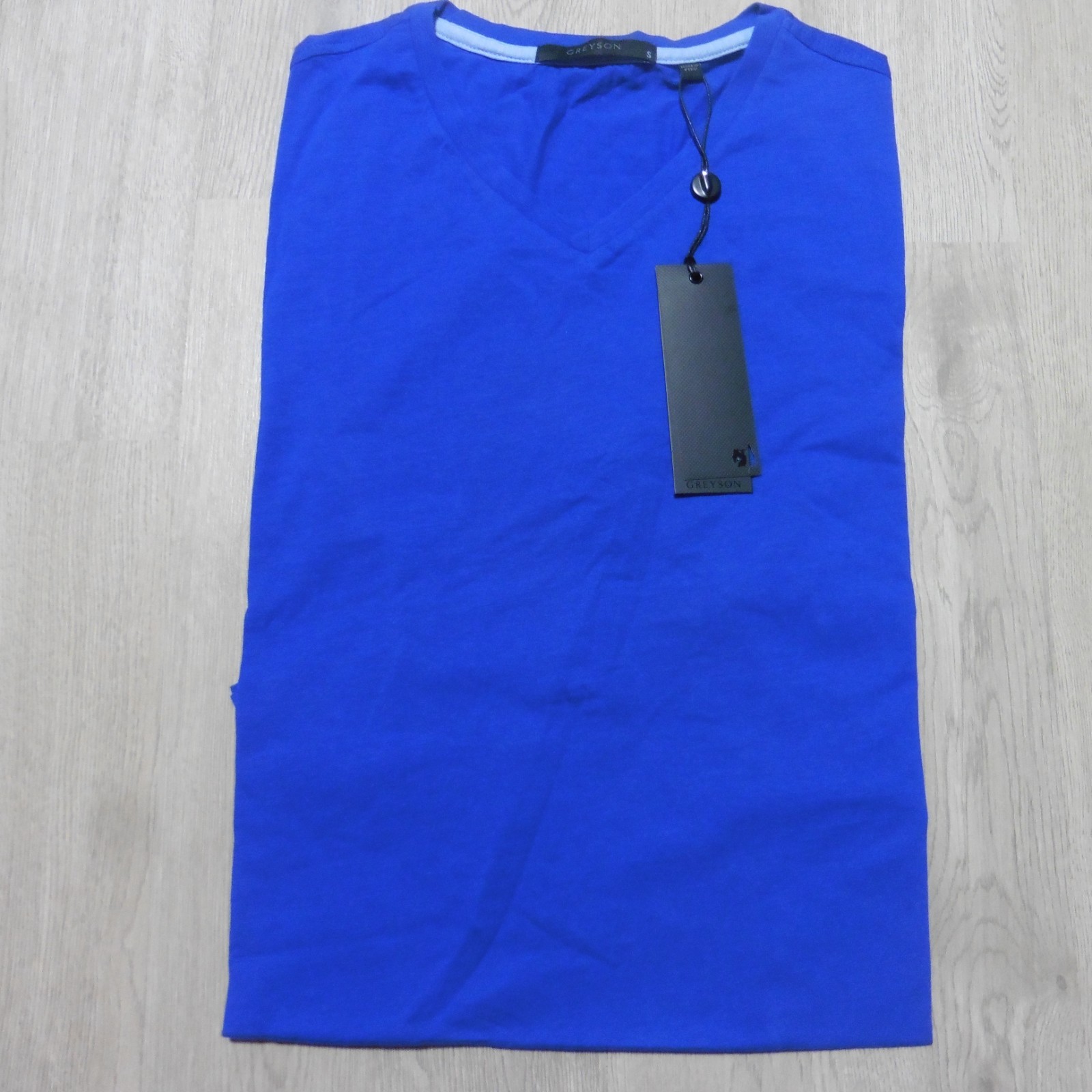 GREYSON Mens S SMALL T SHIRT SPIRIT V-NECK TEE IONA BLUE GOLF PIMA COTTON/NYLON
