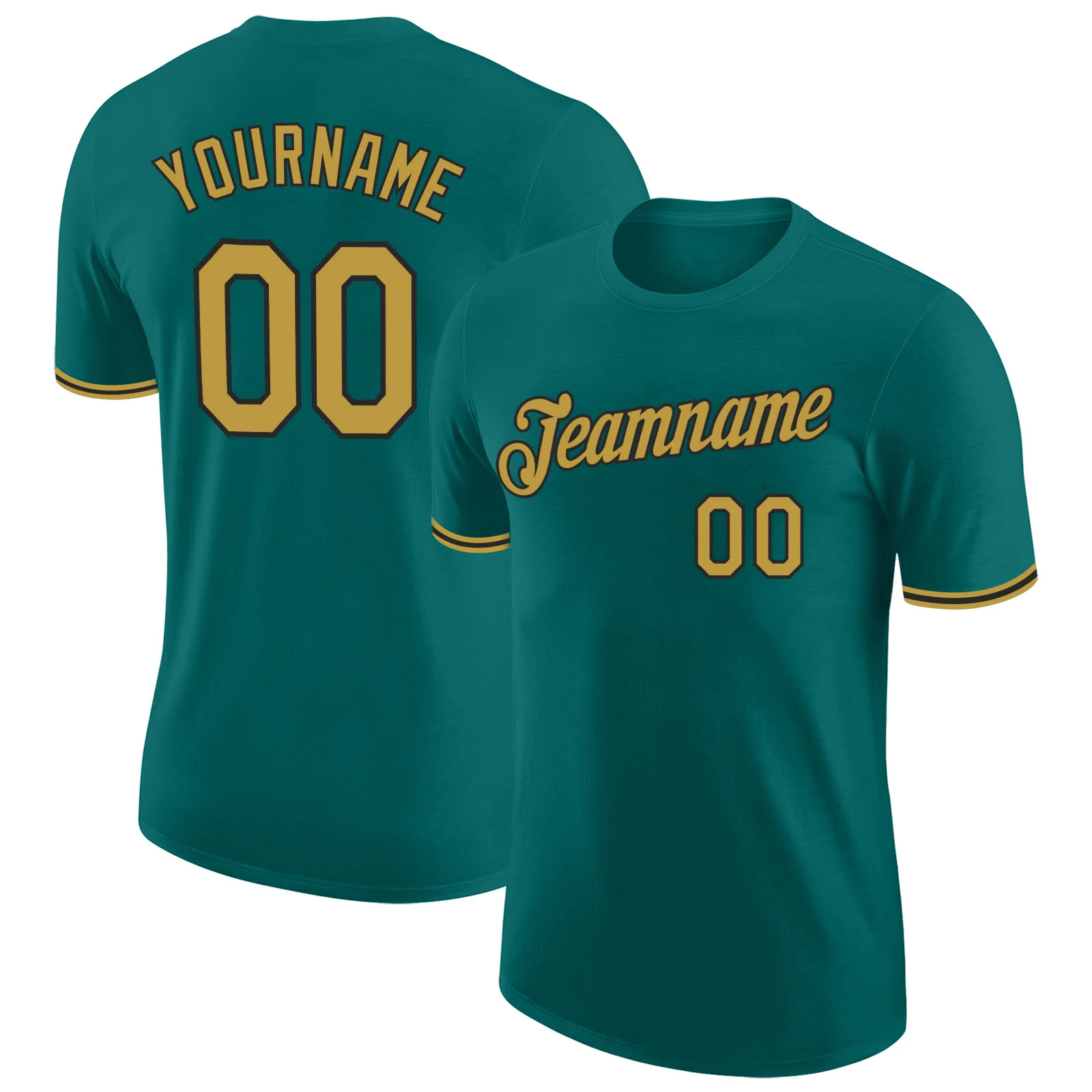 Custom Teal Old Gold Performance T-Shirt Personalized Team Jersey Gift for Men