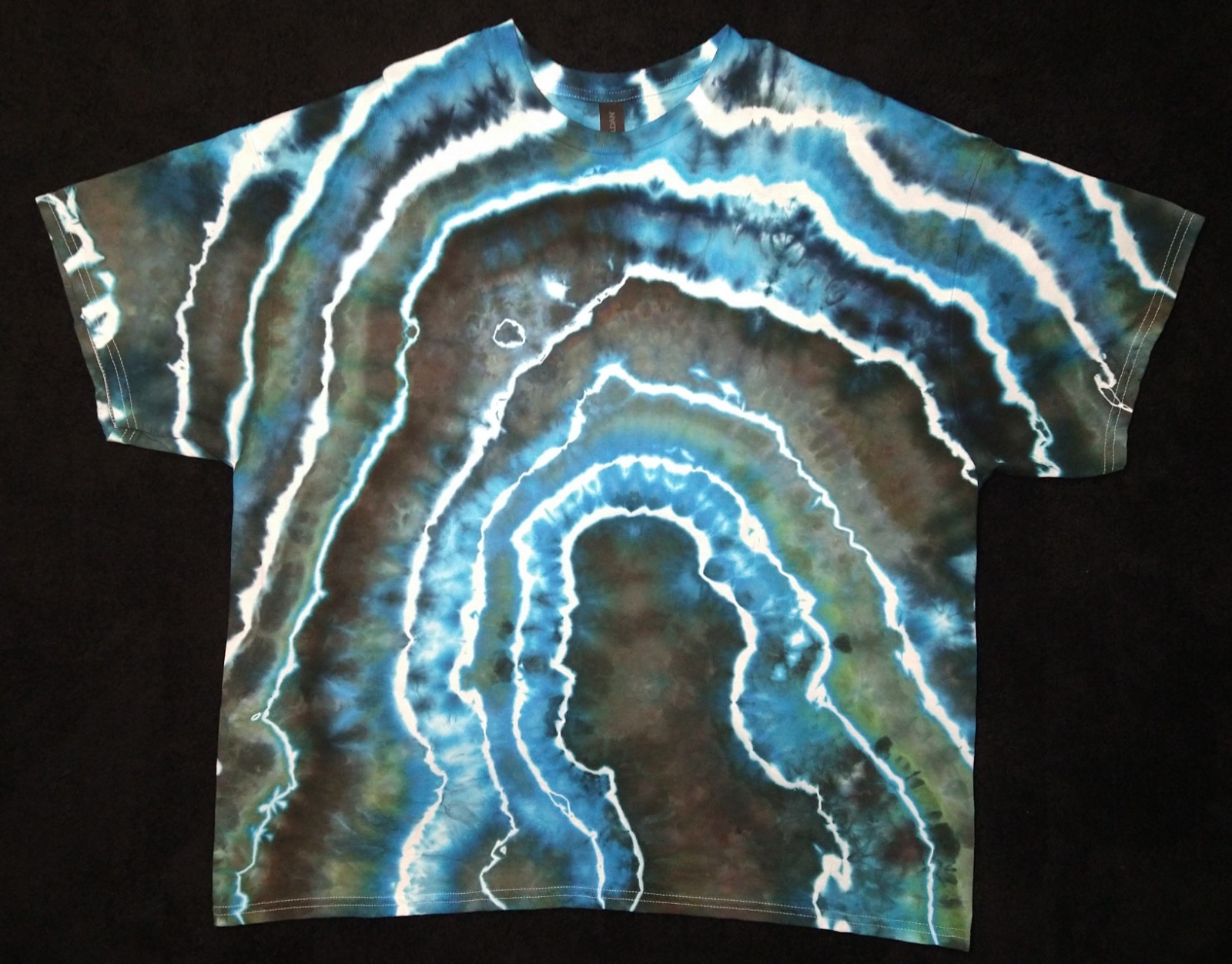 Electric Blue, Teal, Sage & Black Geode Ice Dye Tie Dye Unisex T Shirt ~ Sz 2XL