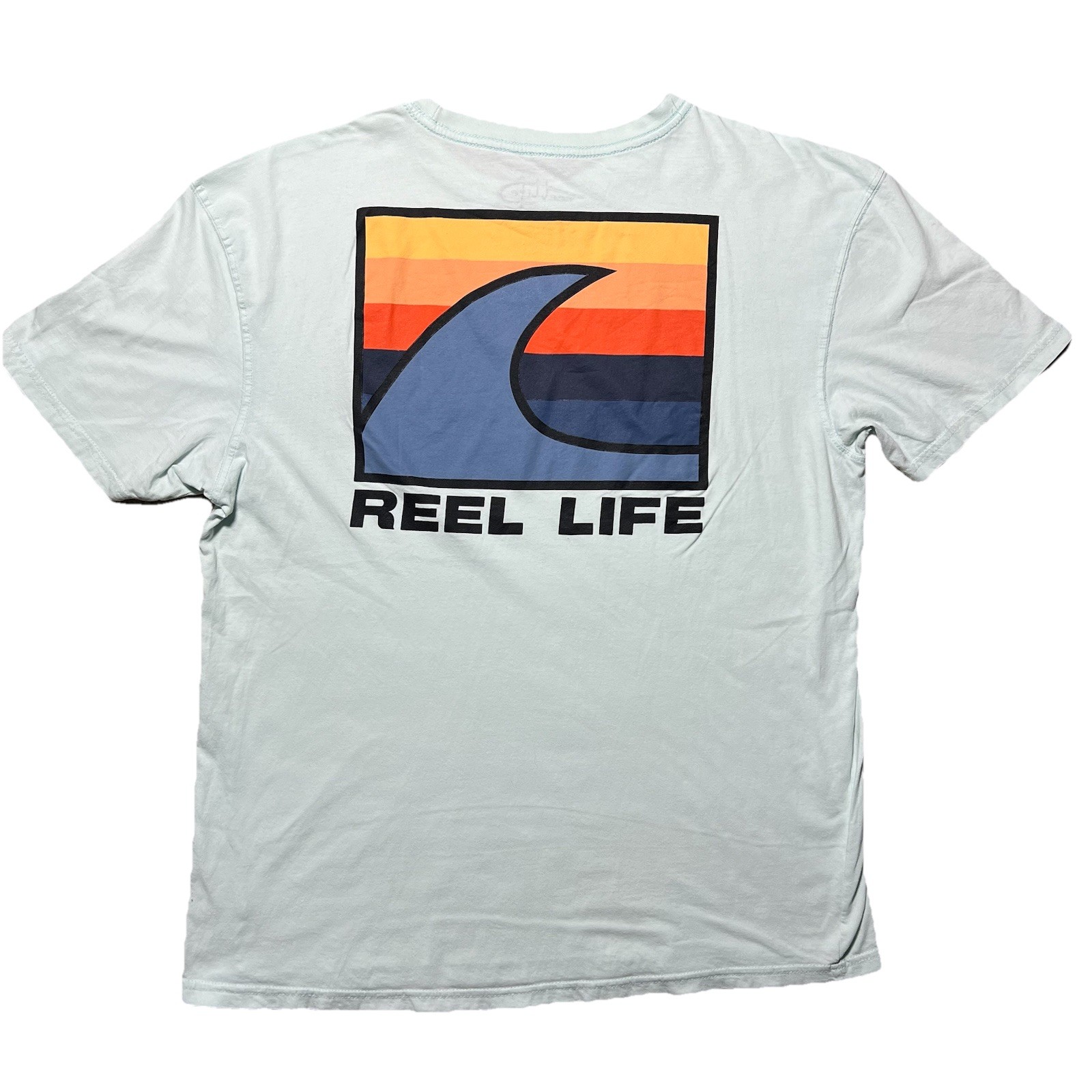 Reel Life Fishing T Shirt Mens XL Blue Wave Sunset Logo Graphic Outdoor