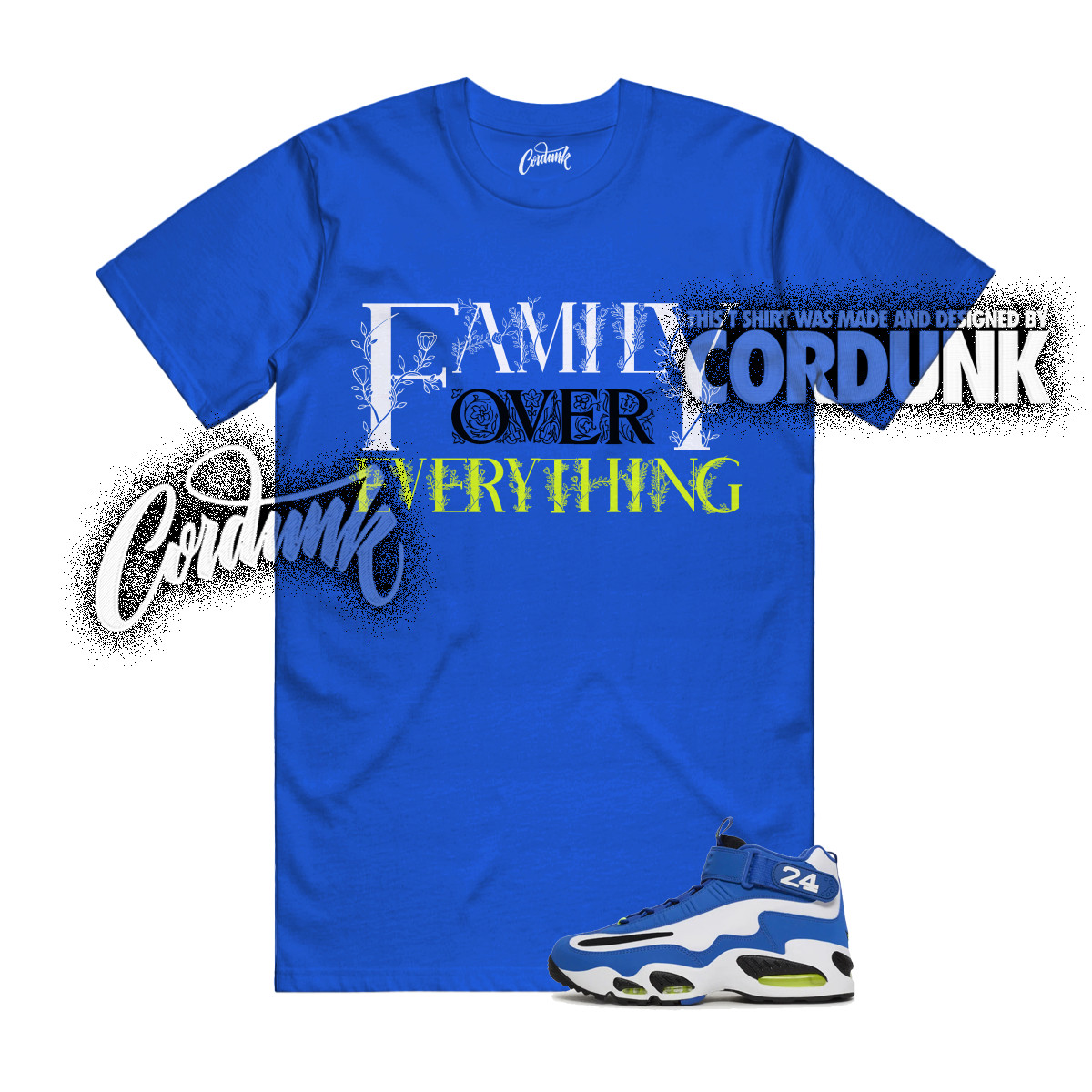 Air Griffey Max 1 Varsity Royal Blue White Volt Black T Shirt Match FAM